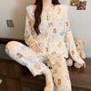Nova gola de boneca de renda de desenho animado algodão nuvem manga longa pijama feminino primavera outono inverno doce vento roupas de casa atacado