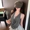 Chaleco de Punto Falso de Dos Piezas con Cuello Oscilante Forma de I con Tirantes para Mujer Verano Delgado Sin Mangas Ropa Exterior Sexy Chic Top de Color Contrastante