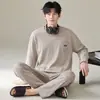 Novo Pijama Masculino Primavera e Outono Algodão Puro Manga Longa Estilo Coreano Esportivo Pode Ser Usado Fora Todo Algodão Tamanho Grande Conjunto de Roupa para Casa