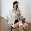Jaqueta Trench Coat Patchwork Listrado Estilo Coreano Falsa Peça Dupla Feminina Primavera/Outono Novo Temperamento de Alto Padrão Versátil Gola Alta Top Curto