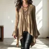 Top de manga longa, gola redonda, cor sólida, assimétrico, 2026, moda feminina, estilo europeu e americano, disponível para vendas transfronteiriças na Amazon, coleção outono/inverno, em estoque