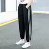 Pantalones Casuales Ligeros y Elegantes para Niñas 2025 con Rayas Laterales, Pantalones Deportivos de Punto para Niños Mayores
