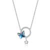 Collar de Plata de Ley S925 Flor de Mariposa Pulsera de Cristal Europea y Americana Pendientes de Amazon Set de Joyería de Plata