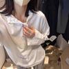 Camiseta de manga larga con capucha y encaje para mujer, estilo occidental, de algodón, con copos de nieve, holgada, blanca, con base interior.