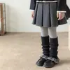 Zapatos y calcetines para niñas, calcetines de encaje a cuadros con volantes estilo coreano, calentadores de piernas de tubo largo color café retro para otoño e invierno, versátiles