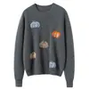Suéter de Cashmere 100% Novo Outono/Inverno Abóbora Gola Redonda Camada Interna Tricô Quente Casual Versátil Camada Base Tricô