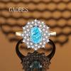 Anel feminino azul marinho em formato de ovo de diamante de alto carbono em prata esterlina S925 com incrustação de duas camadas de diamante pequeno de 4 quilates, pedra principal de 6 * 8 mm