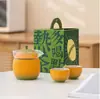Juego de té de viaje para el Festival de Medio Otoño, una tetera dos tazas, taza de té de cerámica de servicio rápido, taza portátil para preparar té al aire libre