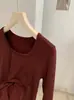 KEKEZOON Estilo Coreano de Principios de Invierno Simple Versátil Elástico Adelgazante Esponjoso Forrado Camiseta de Manga Larga con Cuello en U 9331