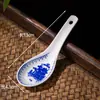 Colher Cerâmica Pequena Doméstica, Porcelana Azul e Branca Exquisita de Jingdezhen, Colher Pequena para Sopa, Colher de Arroz Estilo Chinês, Concha Pequena, Colher de Sopa