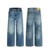 Pantalones vaqueros de estilo americano con lavado de bigotes de gato, unisex, corte limpio, gama alta, pierna recta holgada, pantalones apilados para otoño e invierno