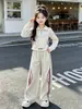 Conjunto Deportivo Casual para Niñas, Estilo Primavera y Otoño, Conjunto de Dos Piezas con Top de Manga Larga con Cuello y Pantalones de Pierna Ancha, Versión Coreana, Corte Holgado, Moderno para Niños Mayores