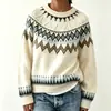 Amazon Europeo y Americano Otoño/Invierno Nuevo Suéter Holgado de Cuello Redondo con Bloques de Color para Mujer Moda Pulóver de Punto Jacquard