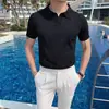 Camisa Polo Tejido de Punto Manga Corta para Hombre Cuello en V Cuello de Gaviota Estilo Old Money Negocios Camiseta de Seda de Hielo Verano Transfronterizo Fábrica Venta al por Mayor