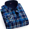 Camisa cálida al por mayor para hombres de mediana edad y mayores, top de otoño e invierno, papá, forro polar, gruesa, a cuadros, manga larga