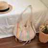 Bolsa de Praia de Tricô para Férias Transfronteiriças Feminina de Verão Design Oco de Nicho Bolsa de Ombro Grande Capacidade Bolsa Tote Casual