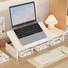Suporte para laptop para mesa de dormitório, altura ajustável, suporte para tablet, base elevada para estação de trabalho, prateleira de armazenamento