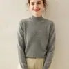 Suéter Feminino de Cashmere Gola Alta Meia Pulôver Quente Outono/Inverno 2025 Cor Lisa Macio Sedoso Tricô Camada Base de Lã Suéter