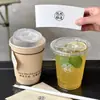 Taza de Café Desechable Taza de Papel de Pulpa de Bambú Taza de Té con Leche con Tapa Taza de Plástico PET para Bebidas Frías Empaque para Llevar Logo Impreso