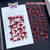 Arte de Uñas Rojo de Año Nuevo con Decoraciones de Moño Suave Esculpido Perlado, Pajarita de Cinta, Cinta Estilo Celebridad de Internet, Colores Mixtos Blancos tipo Seda