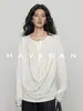 Camiseta de manga larga de ajuste relajado HAVEGAN/otoño con Lyocell y lino, estilo old money para mujer, casual 2538