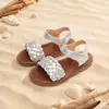 Sandalias Tejidas de Punta Abierta para Niñas Suela Suave Antideslizante Velcro Estilo Retro Sencillo Zapatos de Princesa para Niñas