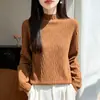 Suéter de punto con cuello semialto texturizado estilo perezoso para mujer, suéter de jacquard, corte ajustado, elegante, top de manga larga para usar como base