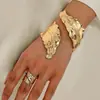 Pulseira de Folha Pregueada Personalidade Moda Transfronteiriça Europeia e Americana Anel de Folha Pregueada Conjunto de Duas Peças Joia de Mão Feminina Versátil