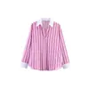 Camisa Rayada de Diseño Retro Francés con Estilo Europeo y Americano, Suave Ambiente Transfronterizo, Puños en Contraste, Moda Casual, Cuello de Solapa Versátil