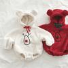 Traje de Navidad Año Nuevo Osito Bebé Lindo con Capucha Forrado de Polar Otoño Invierno Mameluco Traje para Gatear Ropa de Bebé Ins Nuevo