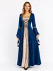 Vestido Vintage de Veludo Dourado com Cadarço e Mangas Longas para Festa de Halloween, Corte Medieval Europeu e Americano, Fantasia para Performance de Palco
