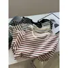 Camiseta de manga larga con cuello redondo y rayas de bloques de color de estilo coreano para mujer, holgada y estilizada, adecuada para primavera y otoño, top básico de estilo coreano