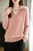 Suéter de lana pura para mujer con cuello alto, medio abierto, textura de lujo ligero, color liso, versátil, simple, se puede usar como capa interior o exterior, top de punto