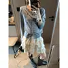 Moqie Suave y Elástico Suave Estilo Coreano Jacquard de Estrellas Pequeñas Suéter de Punto Cardigan Cuello Redondo MQ1937