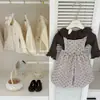 LeEn bebêDuas maneiras de usar! Conjunto Original de Top com Gola de Renda Estilo Coreano e Macacão de Lã para Meninas Outono/Inverno