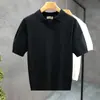 Suéter de punto fino de manga corta con cuello camisero de lujo ligero para hombre, marca de moda, tejido de verano fino de manga media, nuevo top de seda helada para hombre 2026