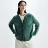 Chaqueta Cardigan de Punto Zhimohe Mismo Estilo Cuello Redondo Cepillado Otoño e Invierno Nuevo Suéter Cardigan 100% Cachemira Pura para Mujer
