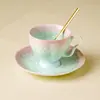 Taza de Café de Cerámica con Esmalte de Cristal Degradado, Juego de Taza y Platillo de Té de la Tarde de Alta Gama y Exquisito para Mujeres, Taza de Latte de Alto Valor