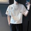 2023 Nova camiseta branca de verão de manga curta masculina, camiseta solta estampada de marca da moda, camiseta de meia manga da moda, camiseta de meia manga
