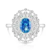 Anillo Real de Flor de Hielo de Piedra Preciosa Colorida Más Vendido en Transmisión en Vivo, Diamante de Alto Carbono Súper Brillante, Anillo Vintage con Forma de Huevo Electrochapado en Oro Real