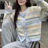 Primavera Temprana y Otoño 2026 Nueva Chaqueta de Punto Rayada Holgada Estilo Coreano Versátil Cardigan Delgado para Mujer