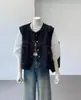 Colete de camadas vintage estilo Hong Kong para afinar a silhueta feminina, jaqueta sem mangas de alta costura para primavera-verão