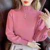 Suéter de cuello alto medio, camisa de punto básica para mujer, otoño e invierno, nuevo, ajustado, adelgazante, manga larga, cuello medio, prenda exterior.