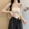 10,000 FavoritosConjunto Completo de Atuendo Tono Té para Mujer Estilo Verano Protección Solar Cárdigan de Punto Ropa Exterior Encaje