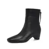 5988 Botas de Cano Curto Novas Outono/Inverno Bico Quadrado Femininas Salto Baixo Zíper nas Costas Emagrecedoras Couro Macio Temperamento Retrô Botas para o Dia a Dia