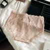 Pantaletas Sexy de Encaje Semitransparente Hueco Estilo Francés para Mujer, Calzones de Cintura Media con Empalme de Satén y Entrepierna de Seda