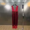 Vestido Sexy de Renda com Decote V Profundo e Alças Finas, Design Nicho com Lantejoulas Pesadas e Fenda, para Primavera e Outono