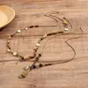 Colar longo em camadas estilo étnico vintage transfronteiriço, moderno e elegante com um toque de luxo, corrente de clavícula com franja para outono e inverno