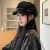 Boina Negra Pico de Pato Estilo Literario Retro Japonés para Mujer Casual Versátil Temperamento Muestra Rostro Pequeño Sombrero Octagonal Nube