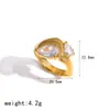 Anillo de Acero Inoxidable con Baño de Oro de 18 Quilates y Incrustaciones de Diamantes para Mujer, Lujo Ligero, Sensación de Alta Gama, Diseño Abierto Irregular, Anillo Apilable de Acero de Titanio